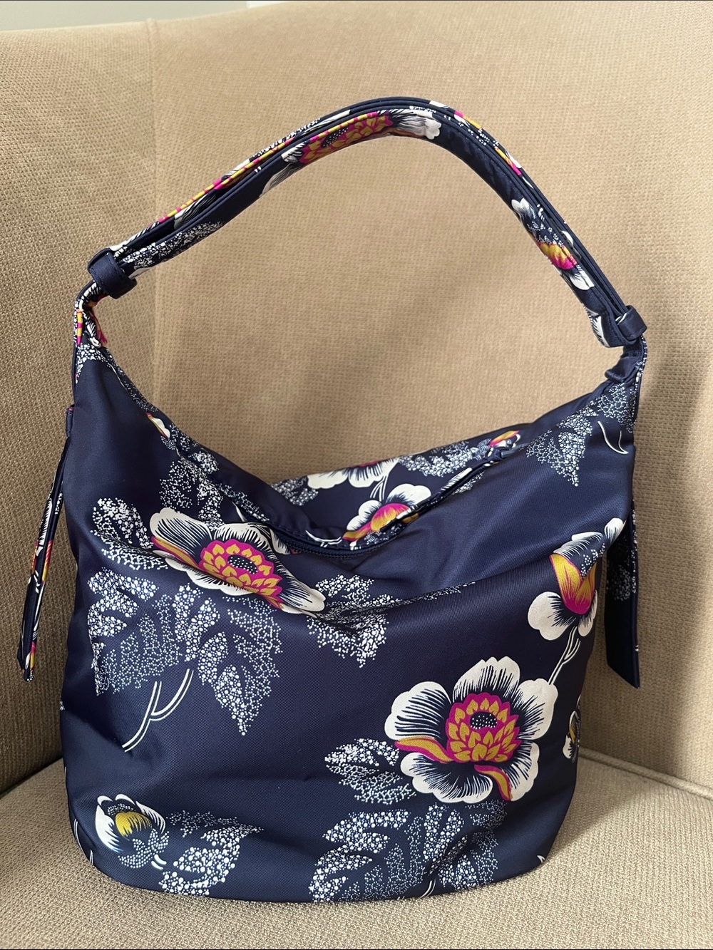 Vera Bradley Navy Floral Shoulder Bag with Pink and Yellow Accents
